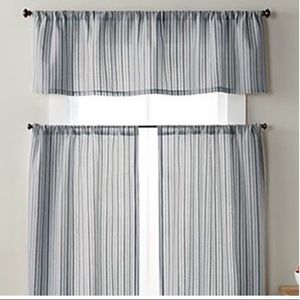 Better Homes & Garden Kitchen Curtain Tier&Valance Set 3 Pc 56x36 navy tickingx2